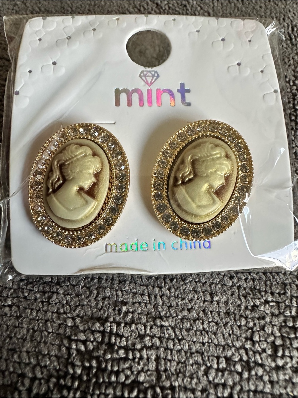 Mint Gold and Cream Cameo Halo Stud Earrings